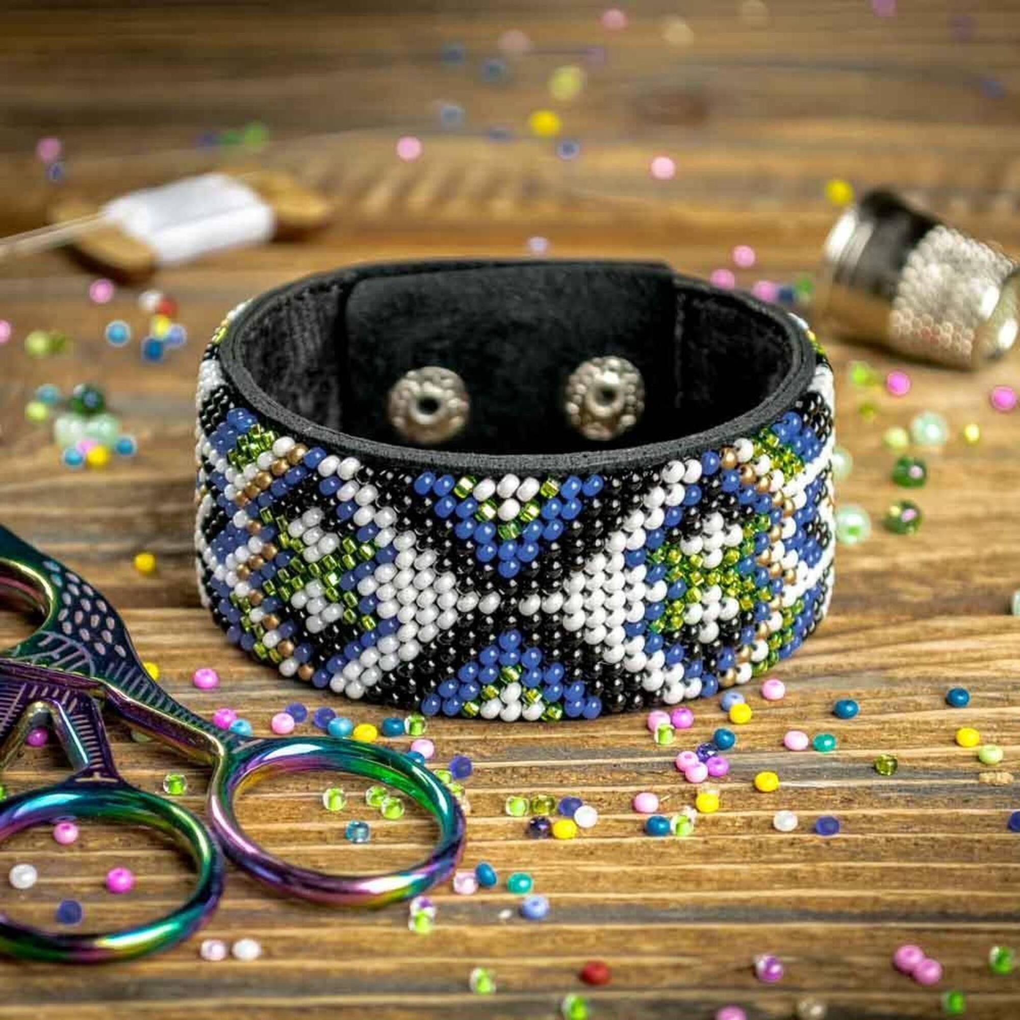 Wonderland Crafts Blue Bead Artificial Leather Embroidery Bracelet Kit